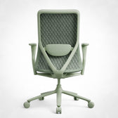 Green ergonomic office chair with mesh back and lumbar support, modern design