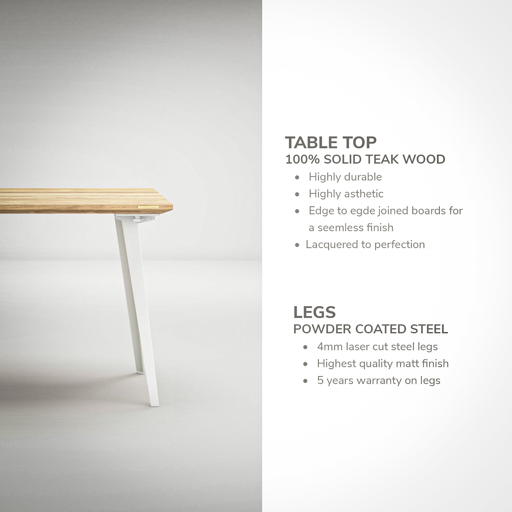 Model 205 Desk (4x2 feet) - Solid Teak Wood/White Legs