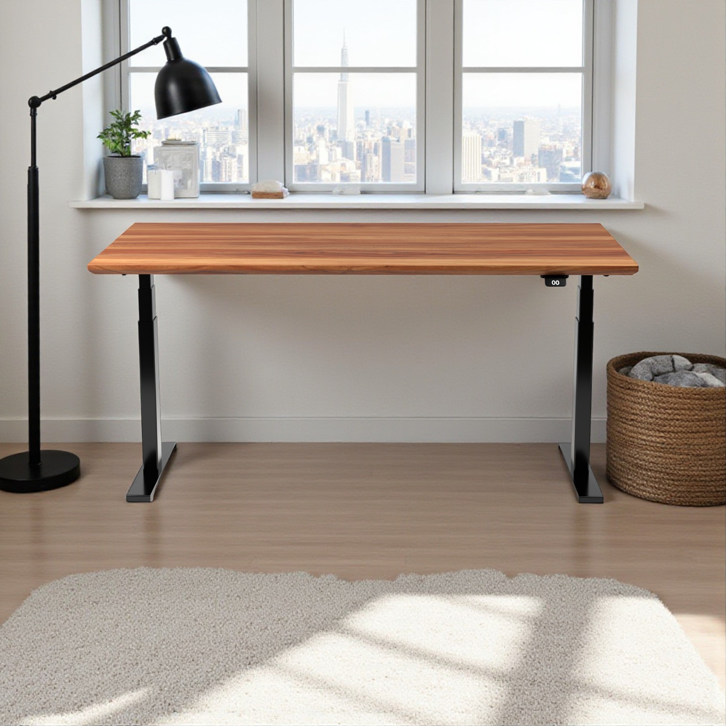 Model 304 | Pro High-Speed Solid-Wood Desk (58"x29") | Teak Wood | Black Legs