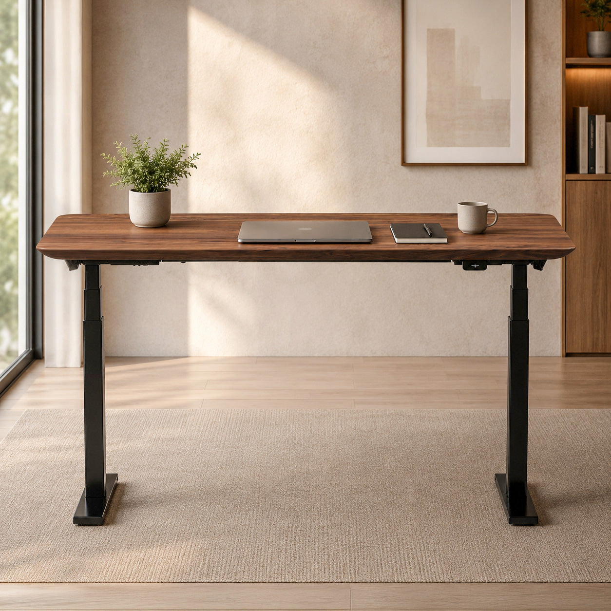 Model 304 Pro Electric Standing Desk | Walnut Wood | 60 x 30 in | Black Legs