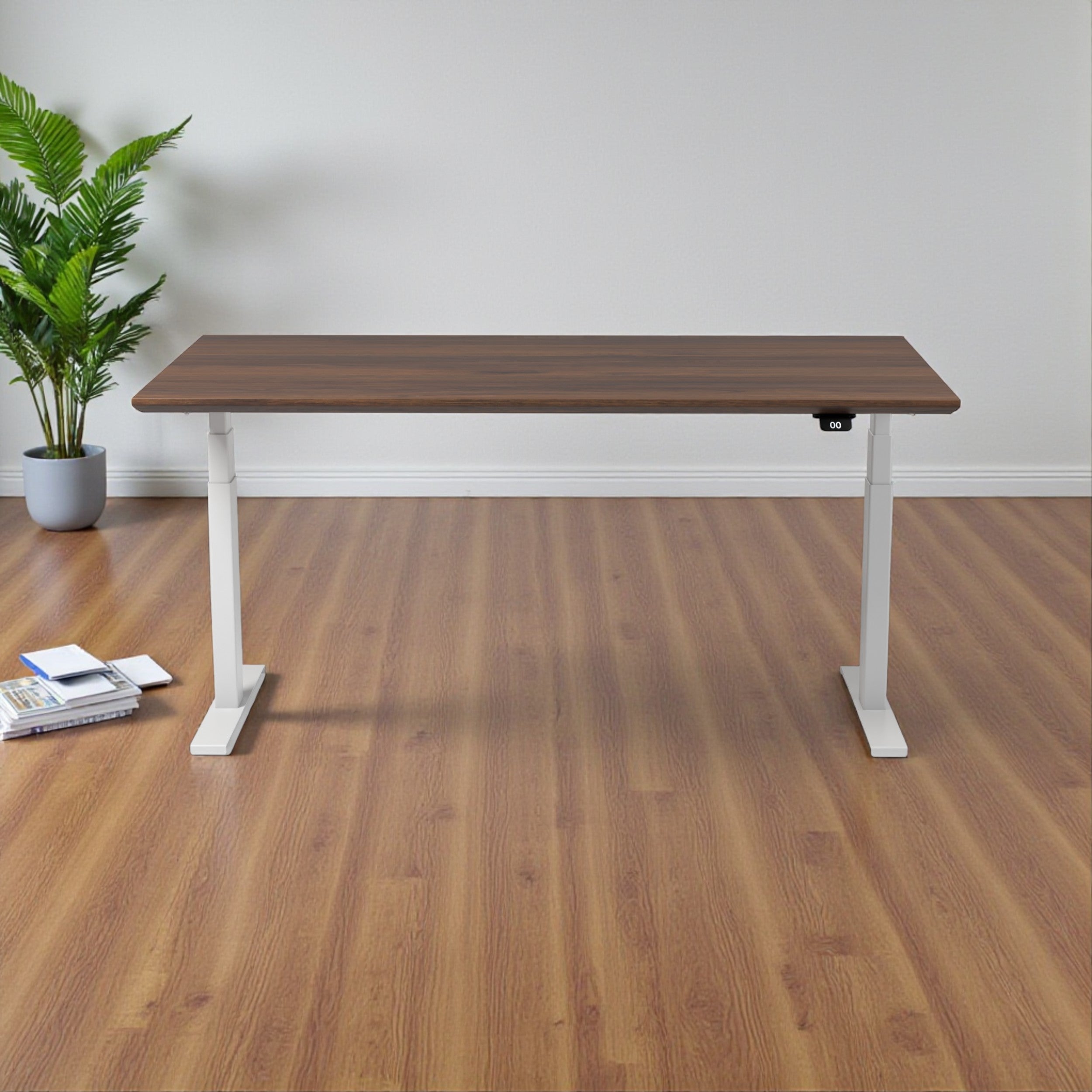 Model 304 | Pro High-Speed Solid-Wood Desk (58"x29") | Walnut Wood | White Legs