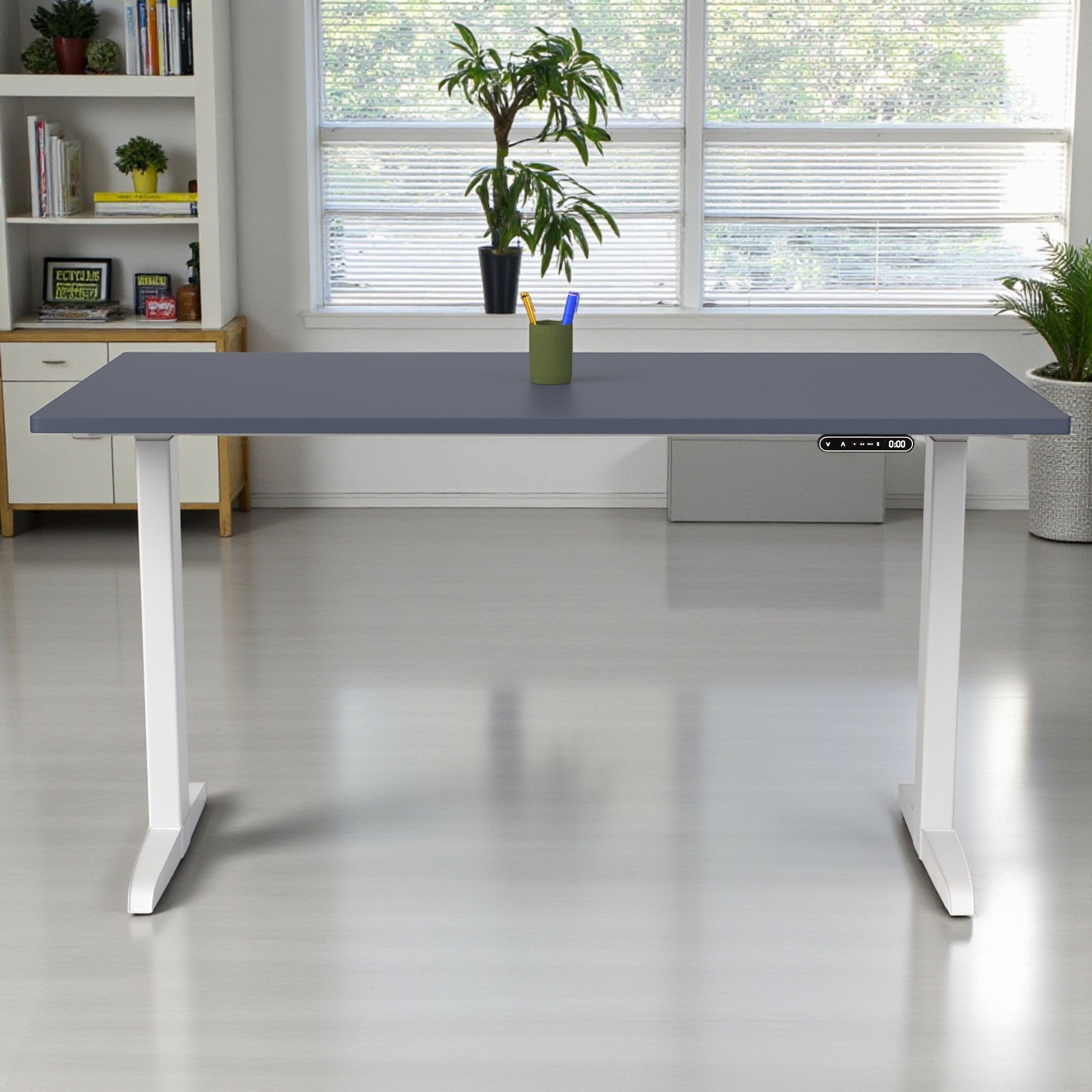 Model 301 | Everyday Electric Sit-Stand Desk (55"x27") | Blue | White Legs