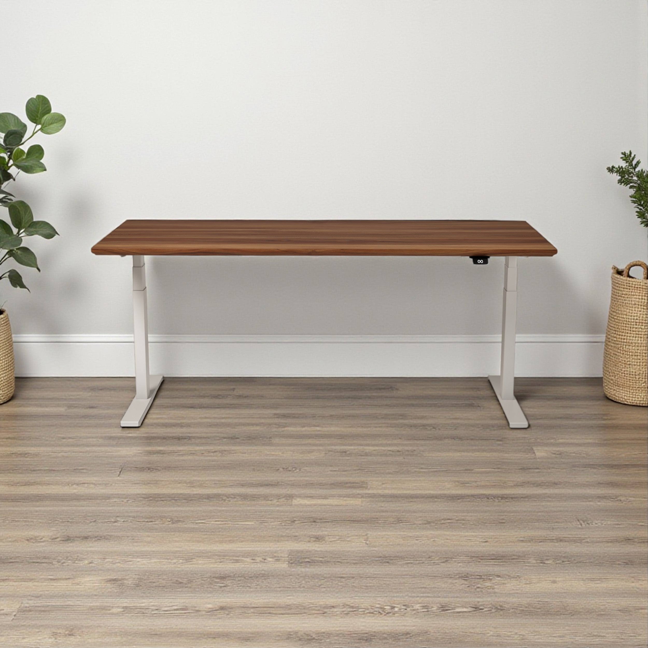 Model 304 | Pro High-Speed Solid-Wood Desk (68"x29") | Teak Wood | White Legs