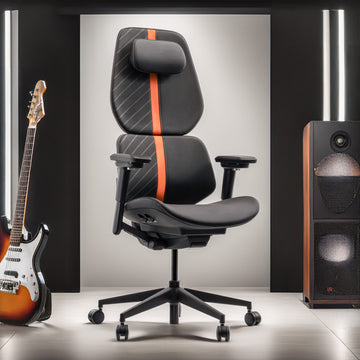 X3 Lifestyle orange ergonomic office chair with headrest and adjustable arms in modern room